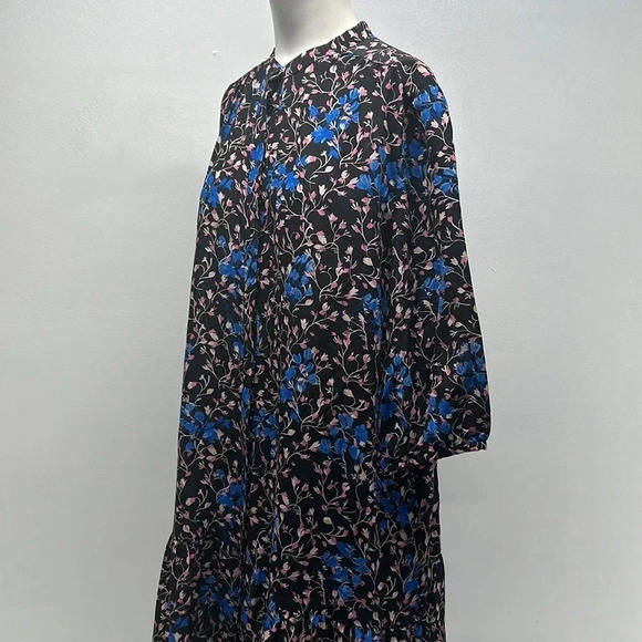 Saloni The Tyra Mini Dress Pure Silk Ruffled Drop Waist Floral Black Blue US 12 - Picture 8 of 13